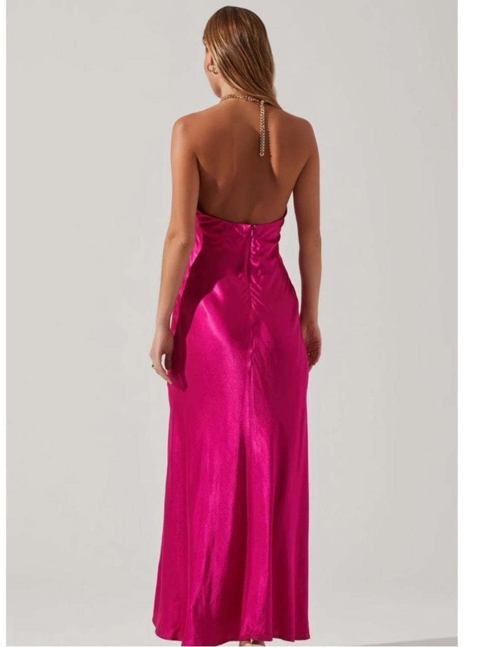 Astr Kazia Halter Maxi Dress in Fuchsia Satin - Picture 3 of 7